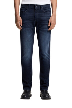 BOSS Erkek Regular Fit Normal Bel Düz Paçalı Esnek Pamuklu Denim Lacivert Jeans