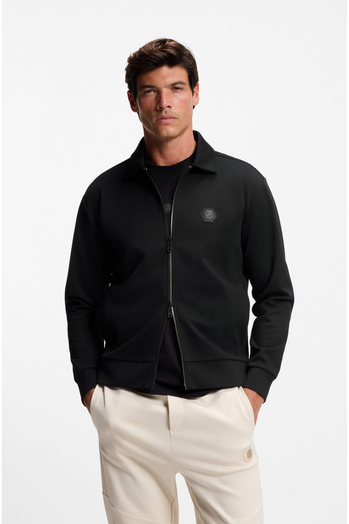 BOSS Pamuklu Relaxed Fit Ceket Yaka Logolu Fermuarlı Sweat Erkek SWEAT 50543881 001