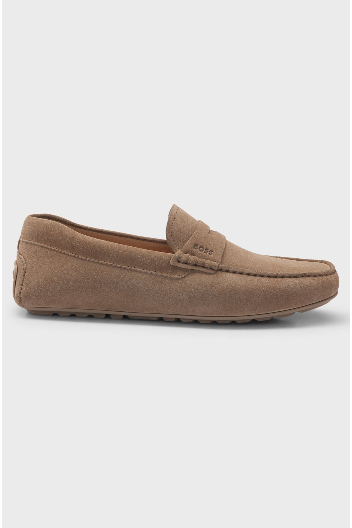 Moccasin loafers made of suede material with penny detail made in Portugal