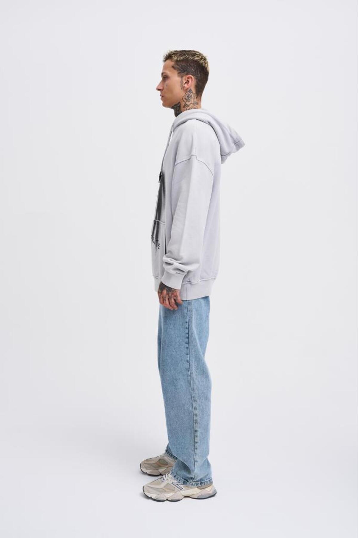 Machinist Erkek Free Sprit Yıkamalı Oversize Sweatshirt Gri görsel 5