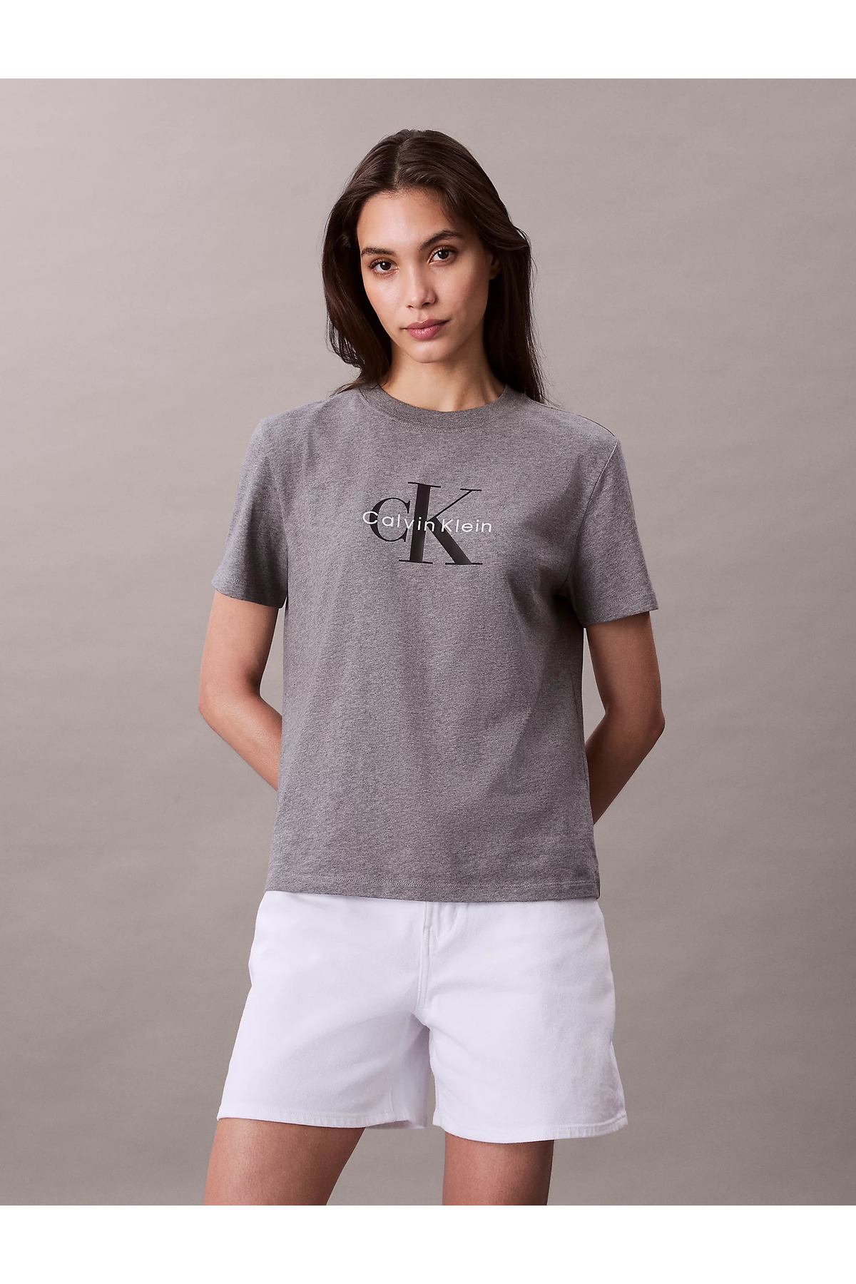 Calvin Klein Női póló monogram logóval - szürke
