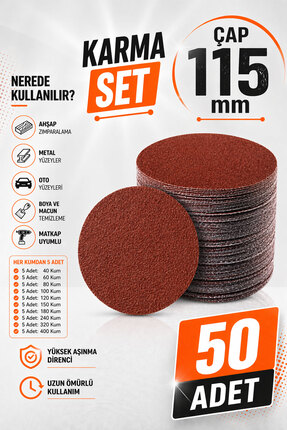 Badem10 50 Adet Cırt Zımpara Kağıdı El Zımparaları Seti 115 Mm Avuç Içi Spira...