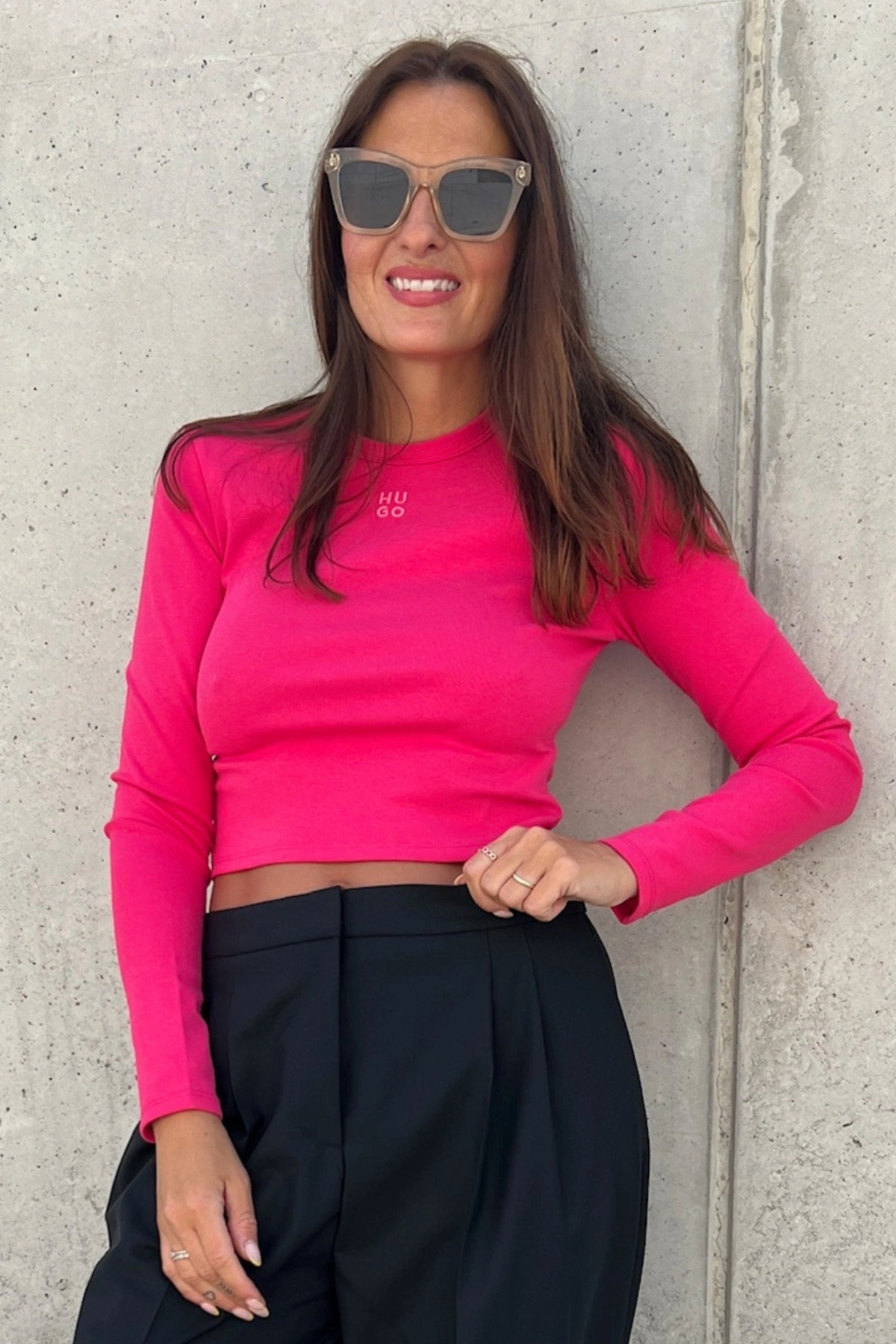 Women's Cotton Woven Fabric Pink Blouse with Brand Logo