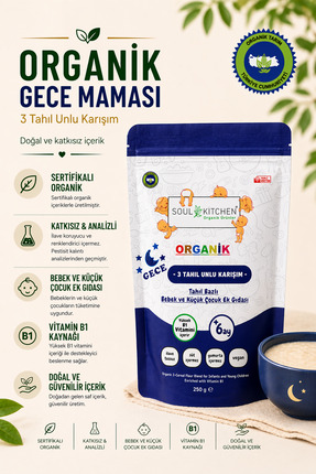 Soul Kitchen Organik Ürünler Organik Sertifikalı 3 Tahıllı Bebek Gece Kaşık M...