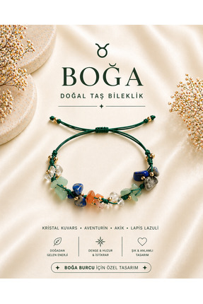 Femenino Boğa Burcu Gerçek Doğal Taş Örme Bileklik - Aventurin, Lapis Lazuli,...