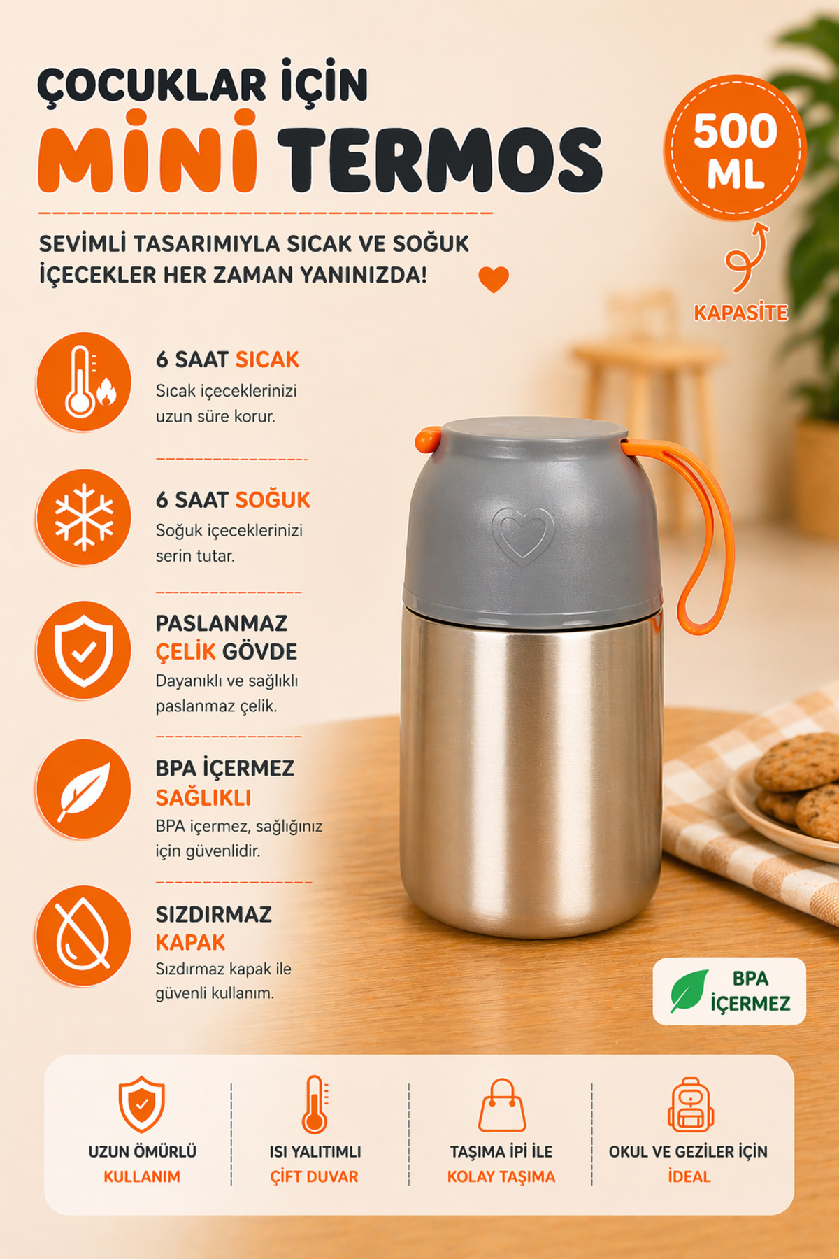 5児mama jojobebek Mama Saklama Termos Çift Duvarlı Paslanmaz Çelik, BPA