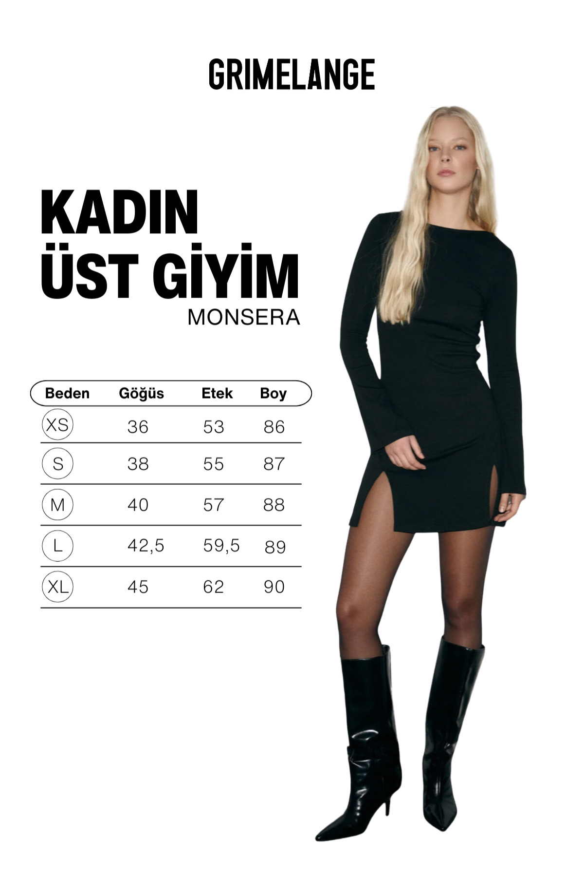 GRIMELANGE MONSERA Kadın Yumuşak Ve Esnek Kumaşlı Bele Oturan Yırtmaçlı Mini Siyah Elbise görsel 7