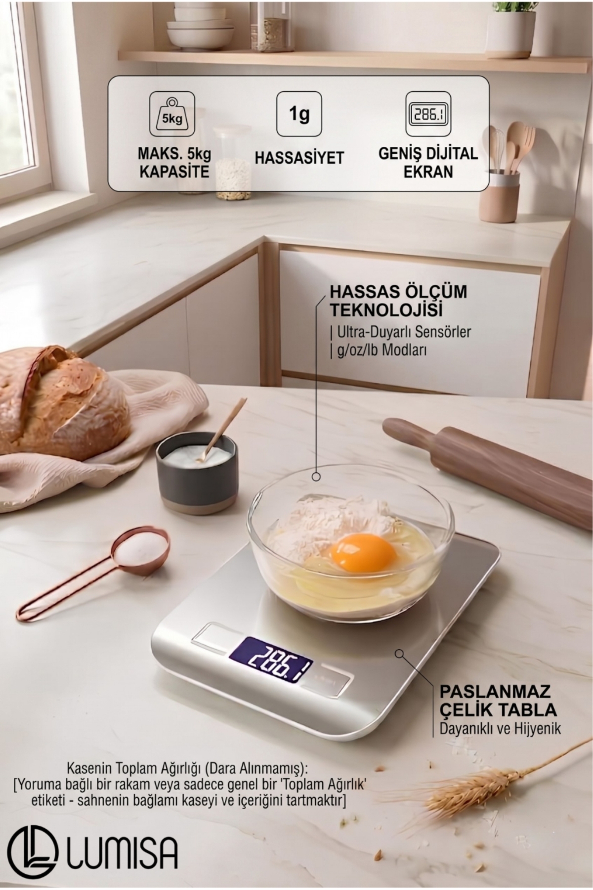 Platinum Kitchen Scale Stainless Steel Surface Precision Kitchen Scale With Lcd Screen 5 Kg Battery Gift