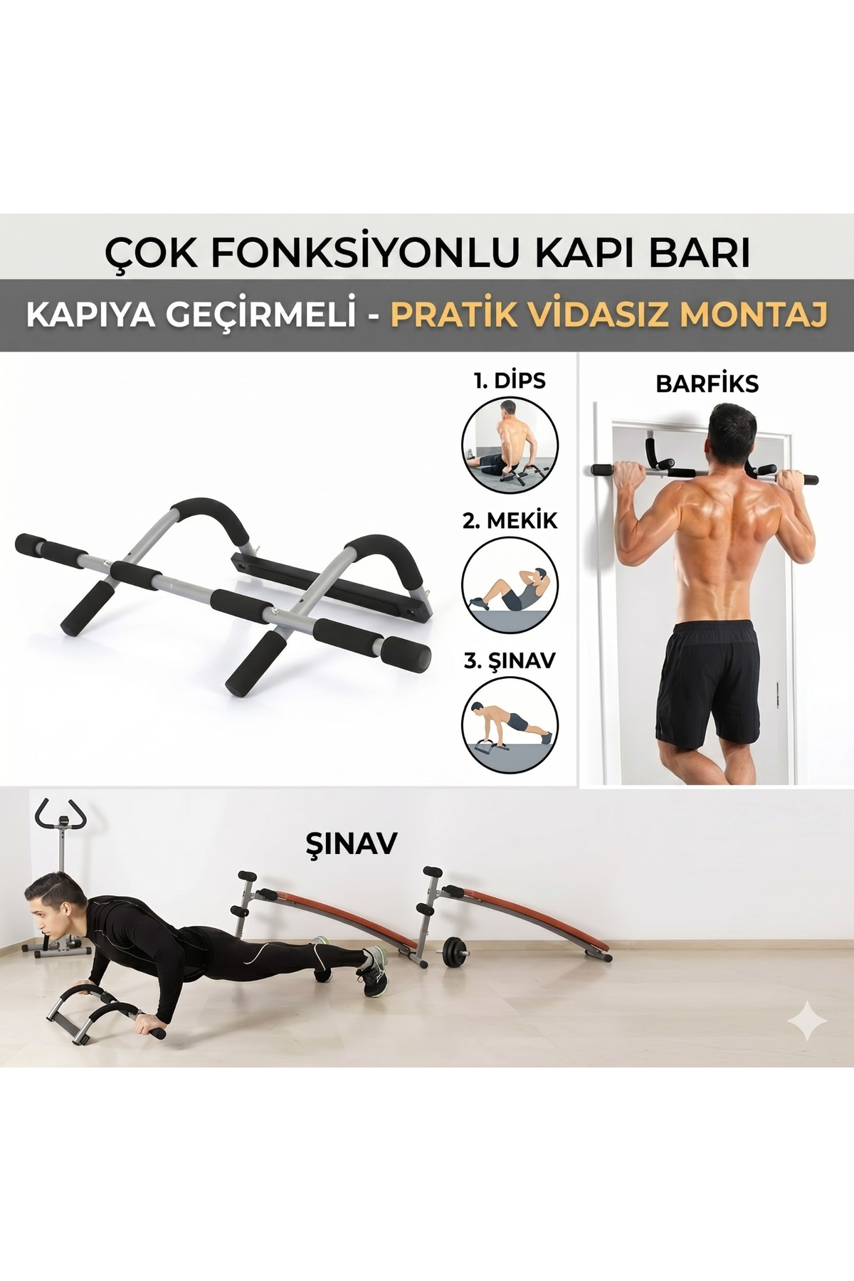 CANSPORT Kapı Barfiks Şınav Aleti Multi Fonksiyonel Koridor Arası Barfix Demiri Mekik Çekme