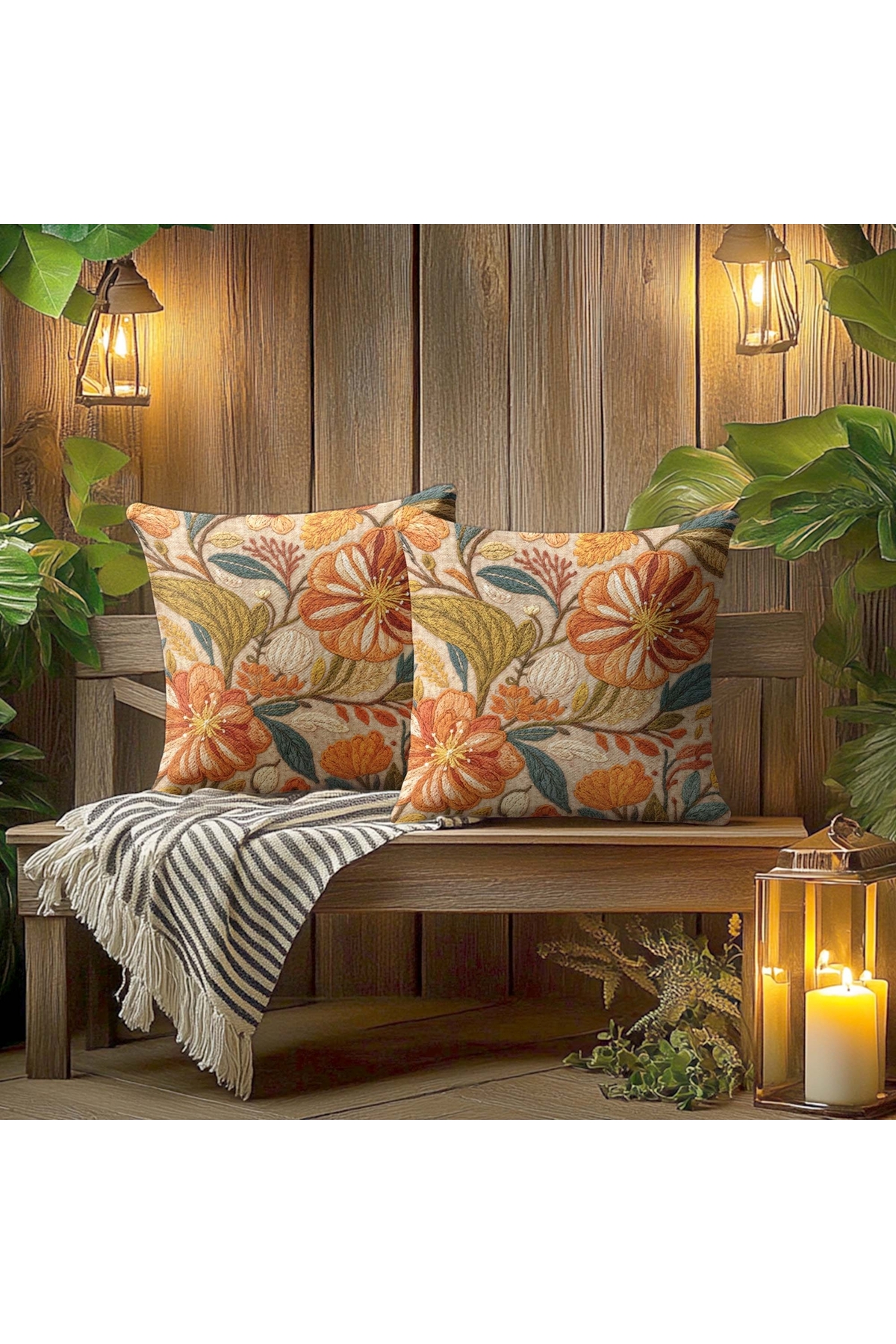 2 Pcs Double Sided Digital Printed Punch Punch Embroidery Pattern Square Pillow Covers