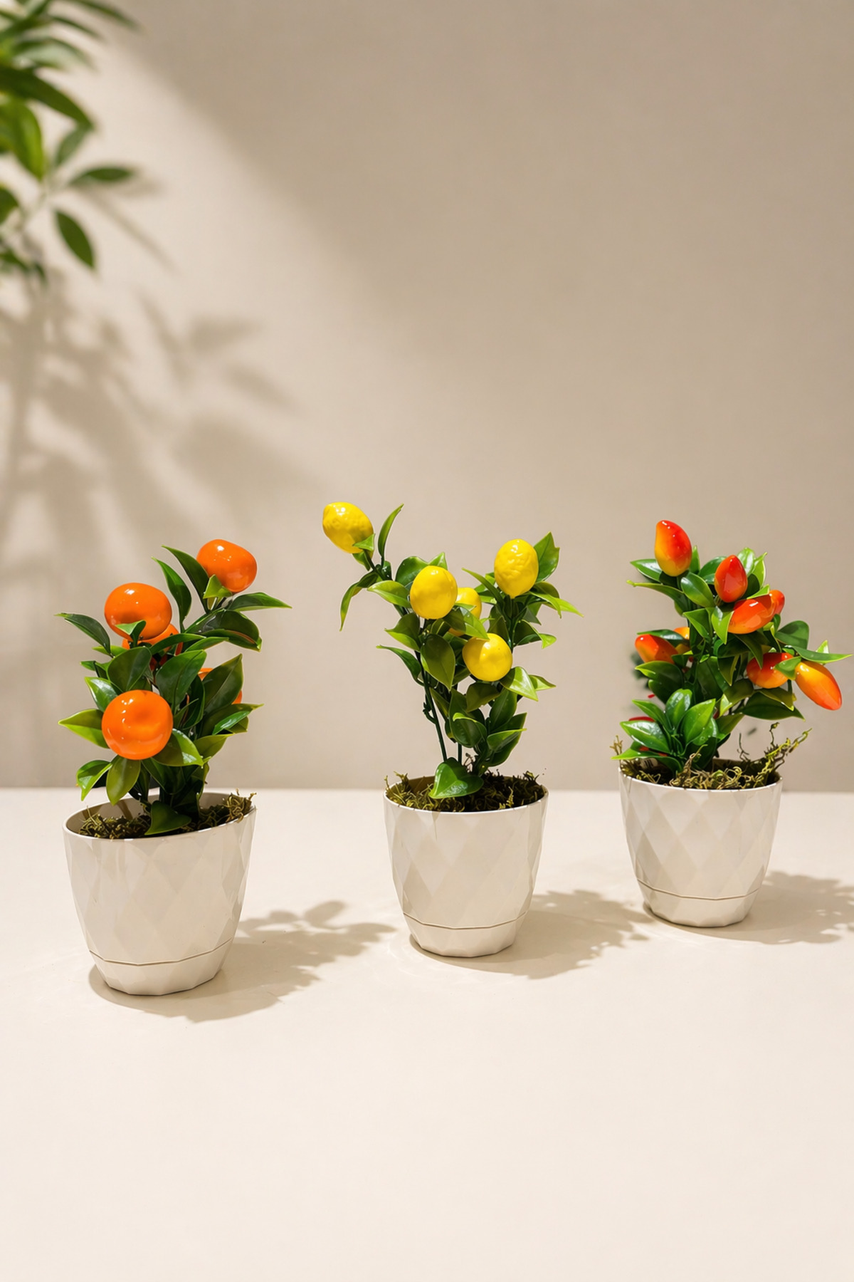 3 in 1 Lemon Tangerine Mango Artificial Fruit Tree in Mini Pot