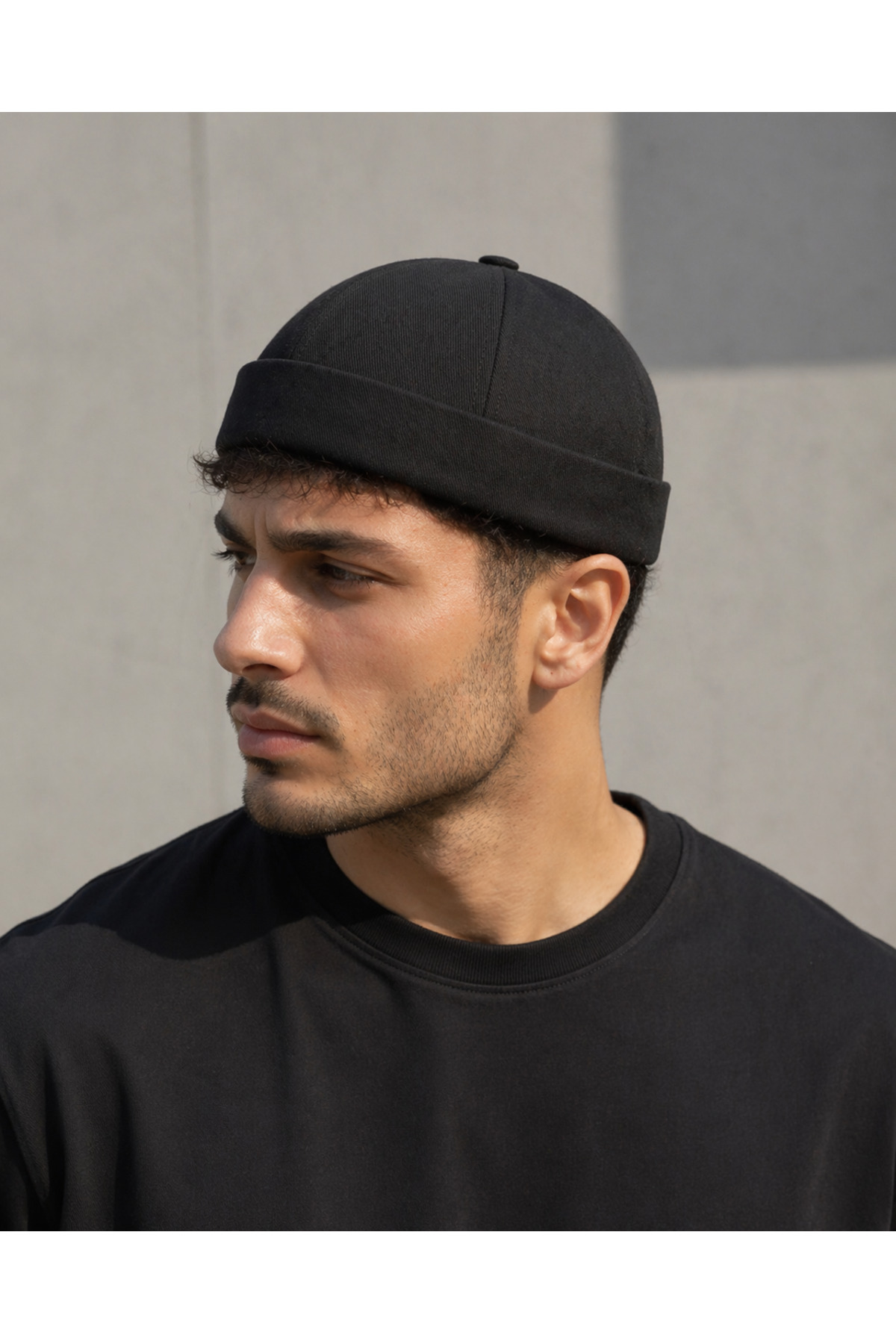 Black Docker Hat 100% Cotton Adjustable Velcro
