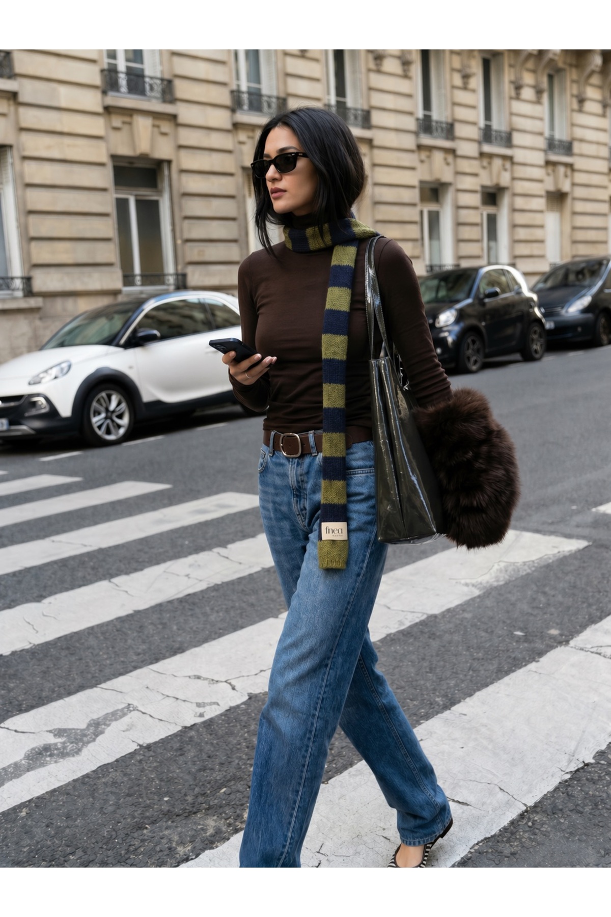 finea studio Finea Skinny Scarf Olive Green ve Navy blue Yün Atkı