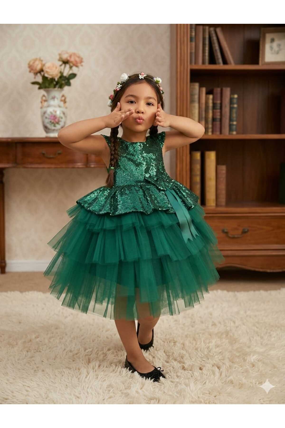 RUMİ KİDS Kız Çocuk Tüllü Abiye Parti Ve Doğum Günü Elbisesi Etekli