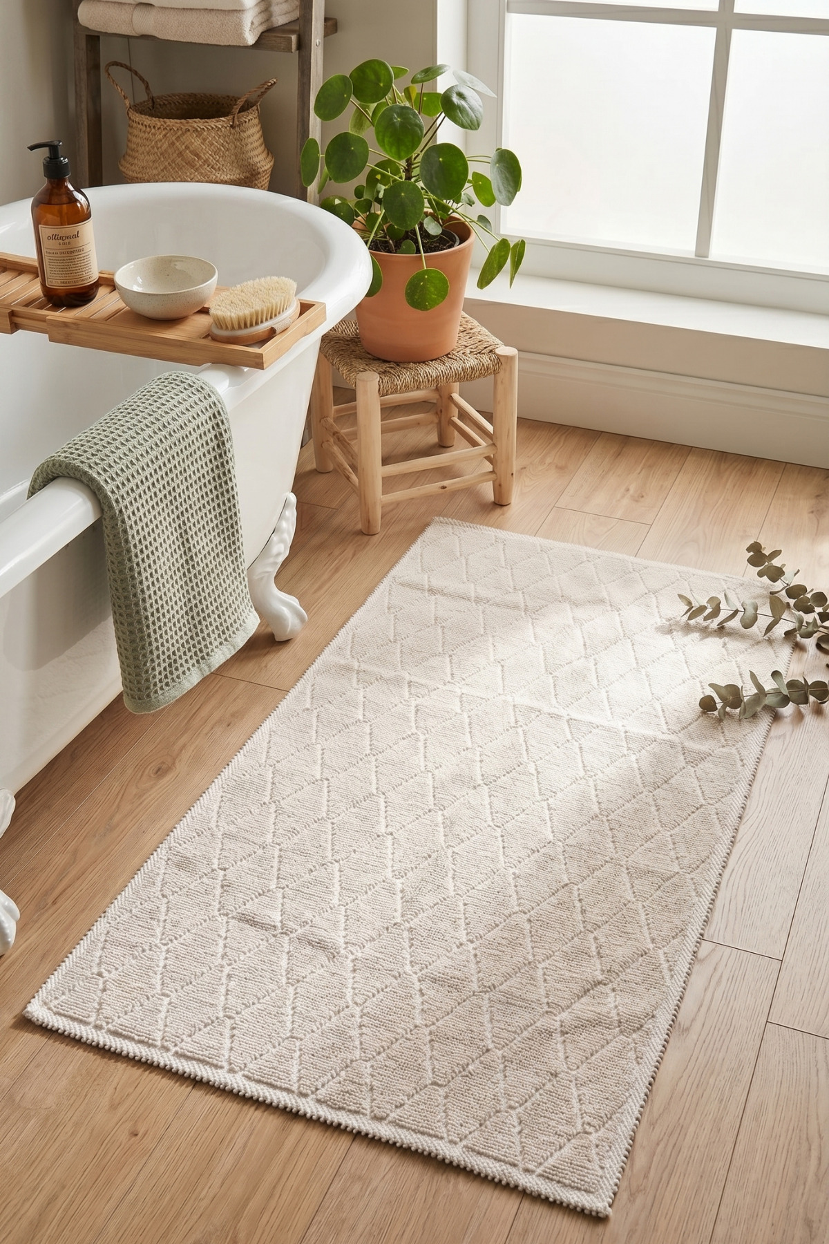 Luna Cream/Off-White Runner 80x150 cm | 90% Cotton, Washable, For Bathroom, Kitchen and Bedroom