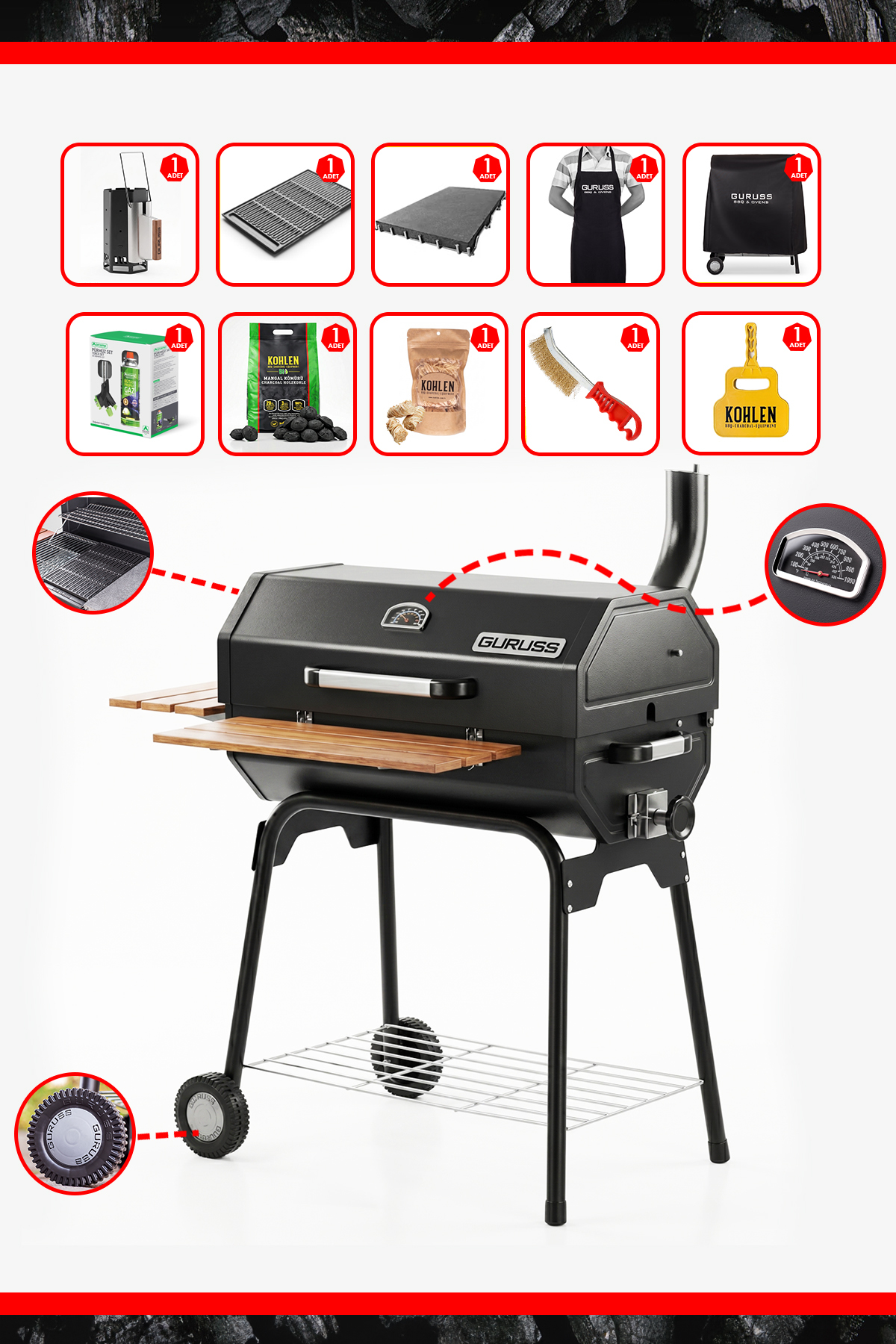 CG-075 Barbecue PRO Gourmet Pack | Ready-to-Use SET | Install, Burn, Enjoy (Black)