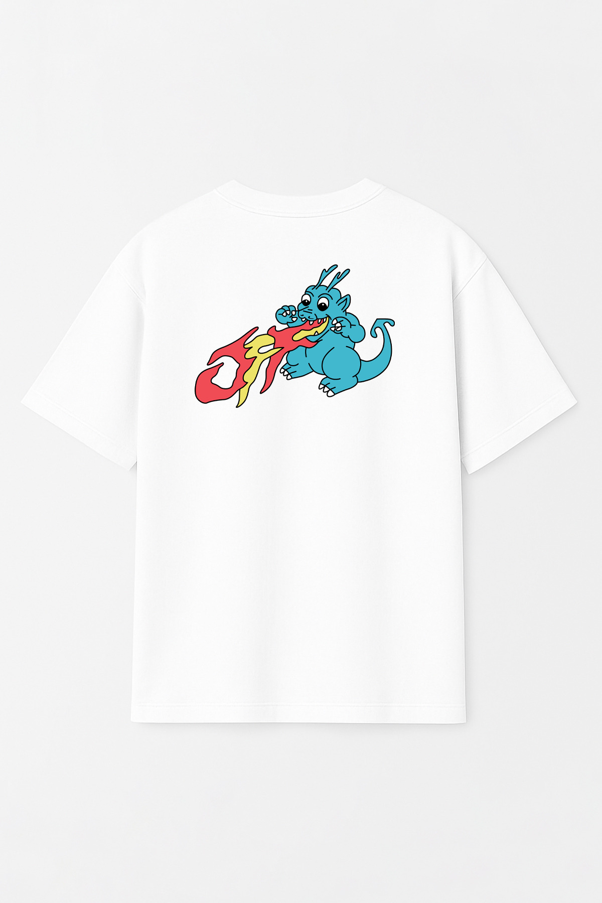 Unisex Off Dragon Baskılı Oversize %100 Pamuk Geniş Kesim Dokulu Bisiklet Yaka Tişört RF0665