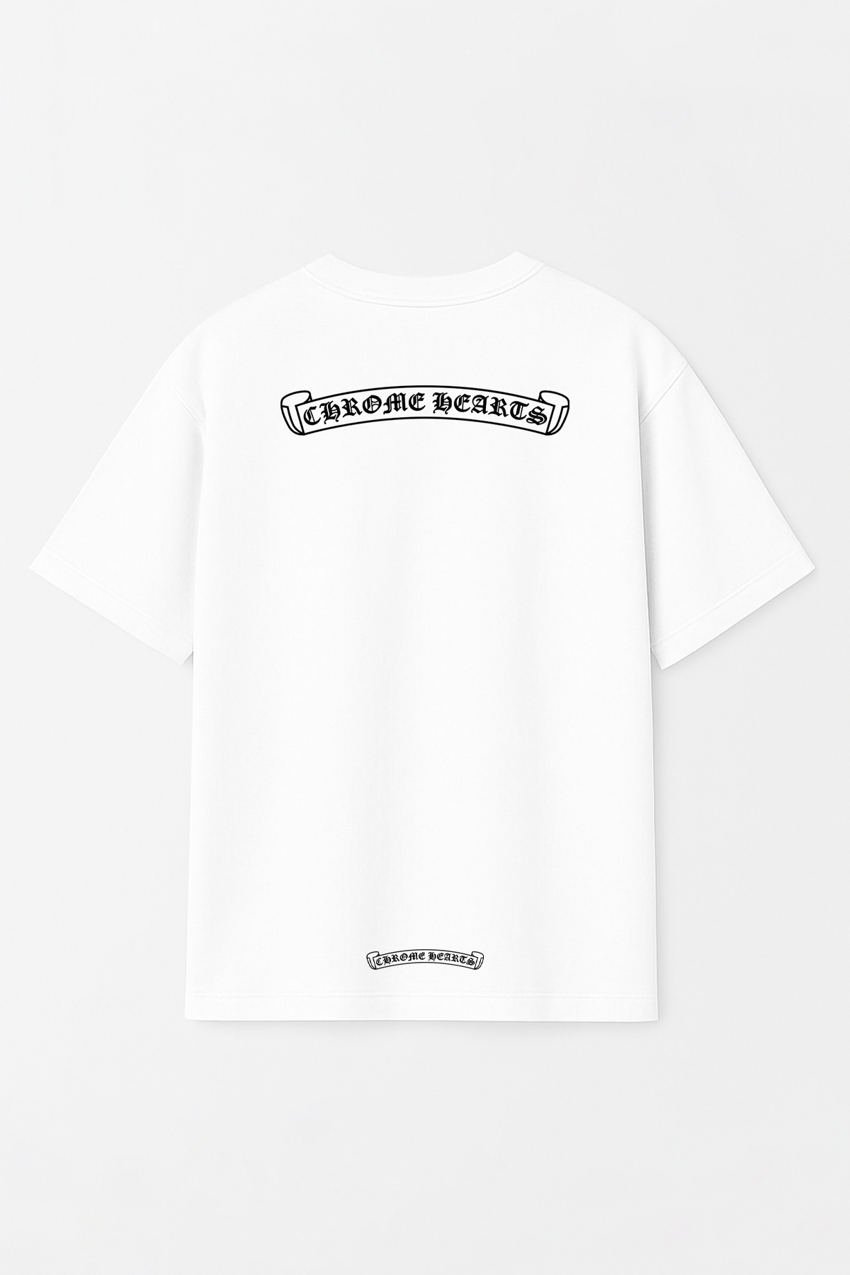 Unisex Chrome Hearts Yazı Baskılı Oversize %100 Pamuk Geniş Kesim Dokulu Bisiklet Yaka Tişört RF0667