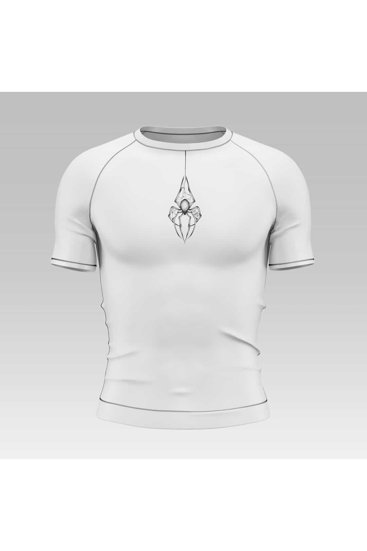 Yokedwear Sarkan Örümcek Compression Dar / Slim Bisiklet Yaka Tişört kırık beyaz
