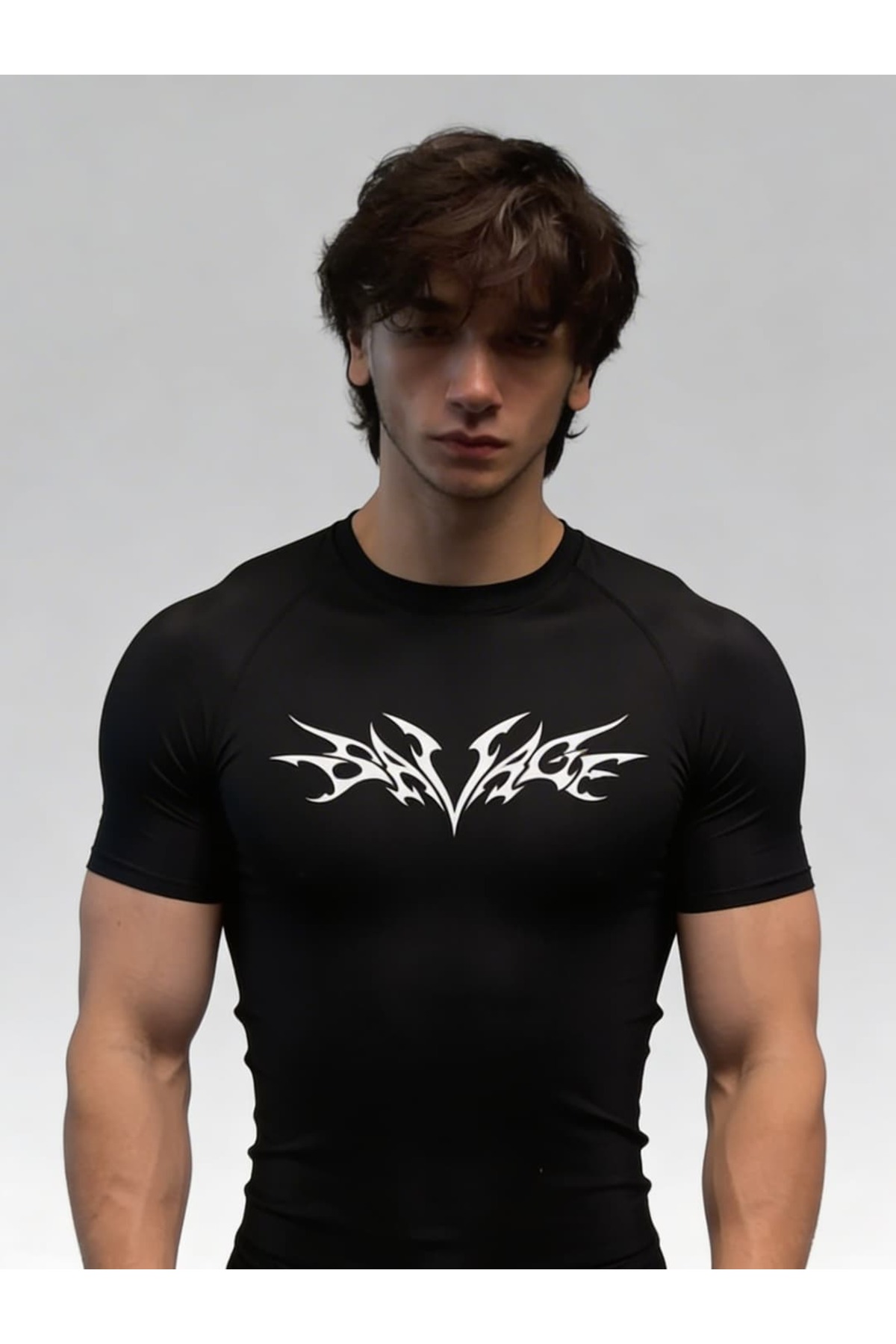 Yokedwear Savage Compression Dar / Slim Bisiklet Yaka Tişört siyah Unisex Genç görsel 4