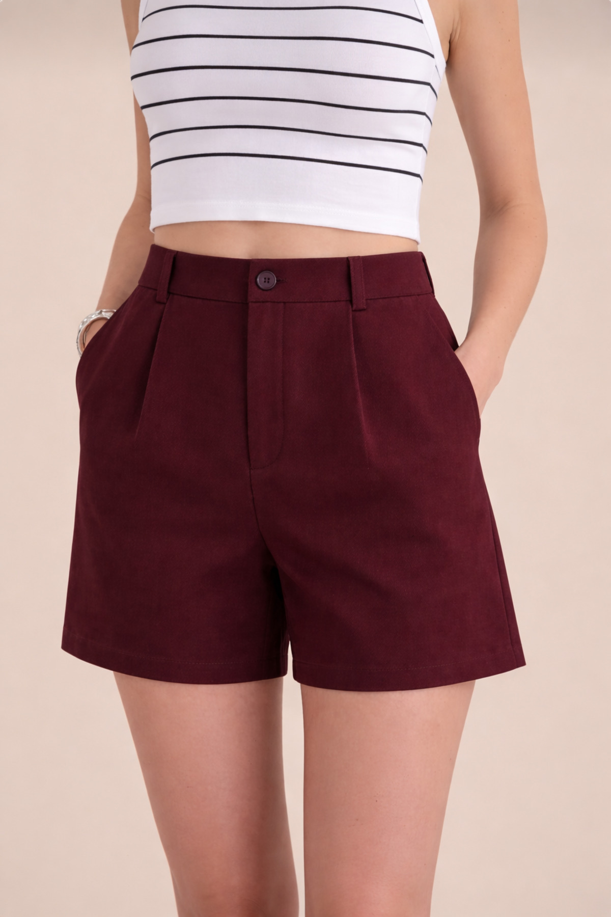 Women's Sour Cherry Pleated Elastic Back Shorts