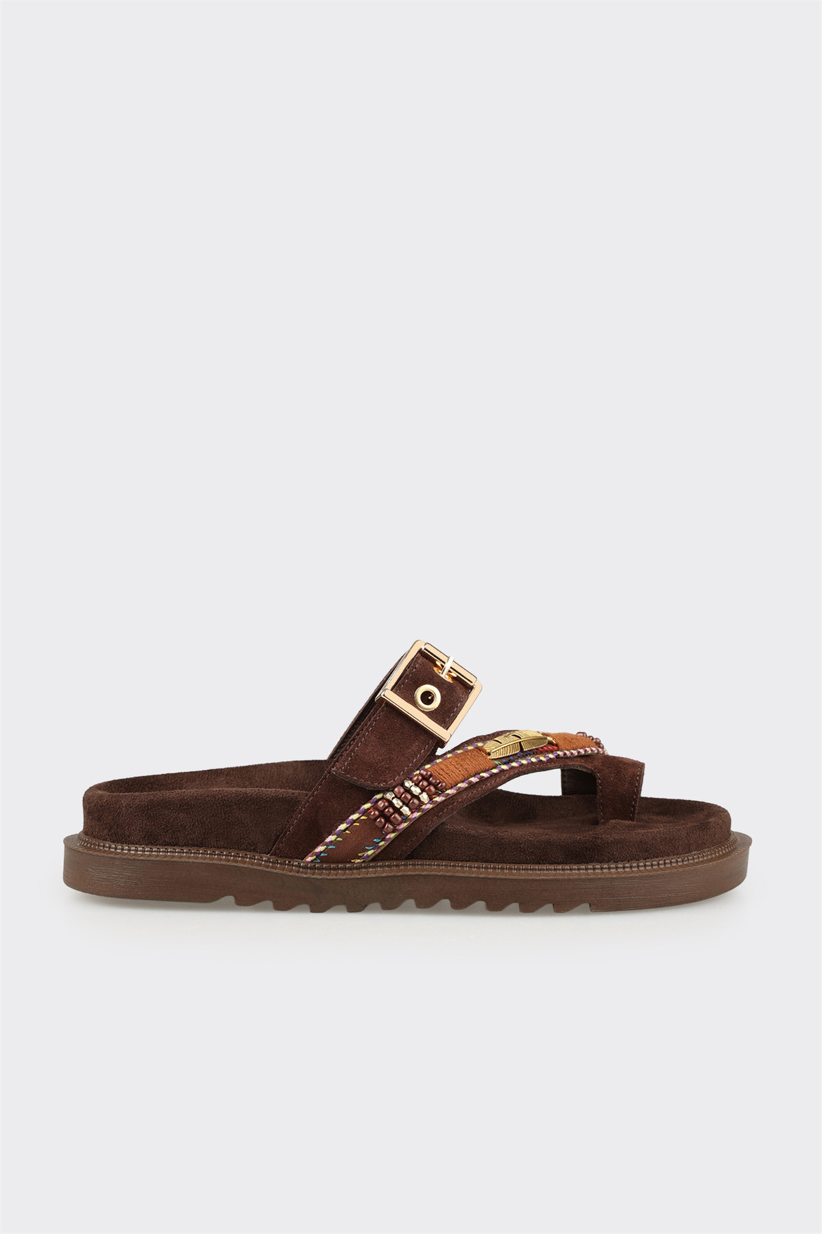 Brown Leather Women's Slippers