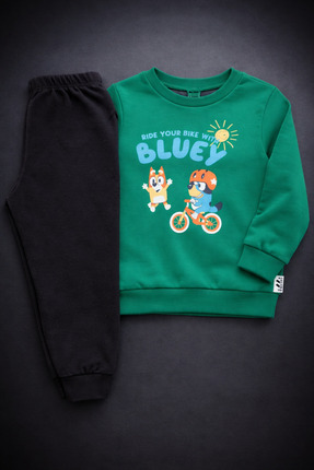 UMAYSS Unisex Bebek Eşofman Takımı 18-24 Ay Yeşil Baskılı Sweatshirt Siyah Al...