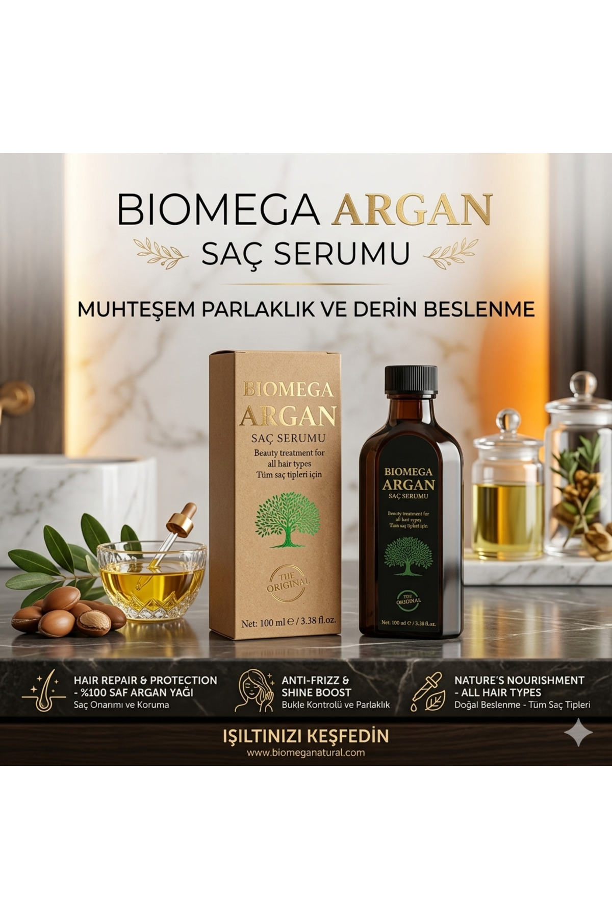 Argan Saç Serumu 100 ml - Tüm Saç Tipleri İçin Parlaklık ve Yumuşaklık Bakımı — 437 — تصویر 2 از 2