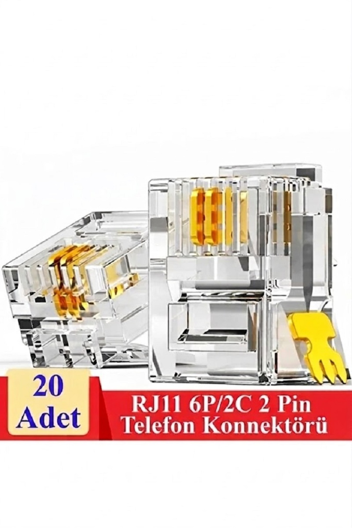 20 Adet Rj11 2pin Jak 6p2c 2 Pinli Plug Altın Kaplama 2 Çekirdek Telefon Kablosu Için Konnektör