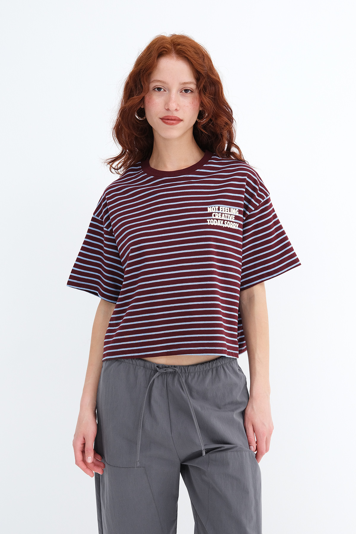 Addax Bisiklet Yaka Çizgili T-shirt P10711 görsel 5