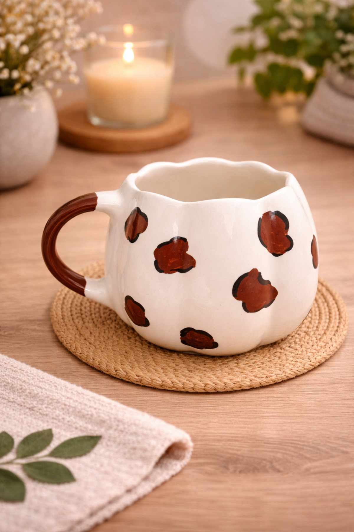 Leopard Patterned MOUTH WAVE DETAIL Fully Handmade Ceramic Mug