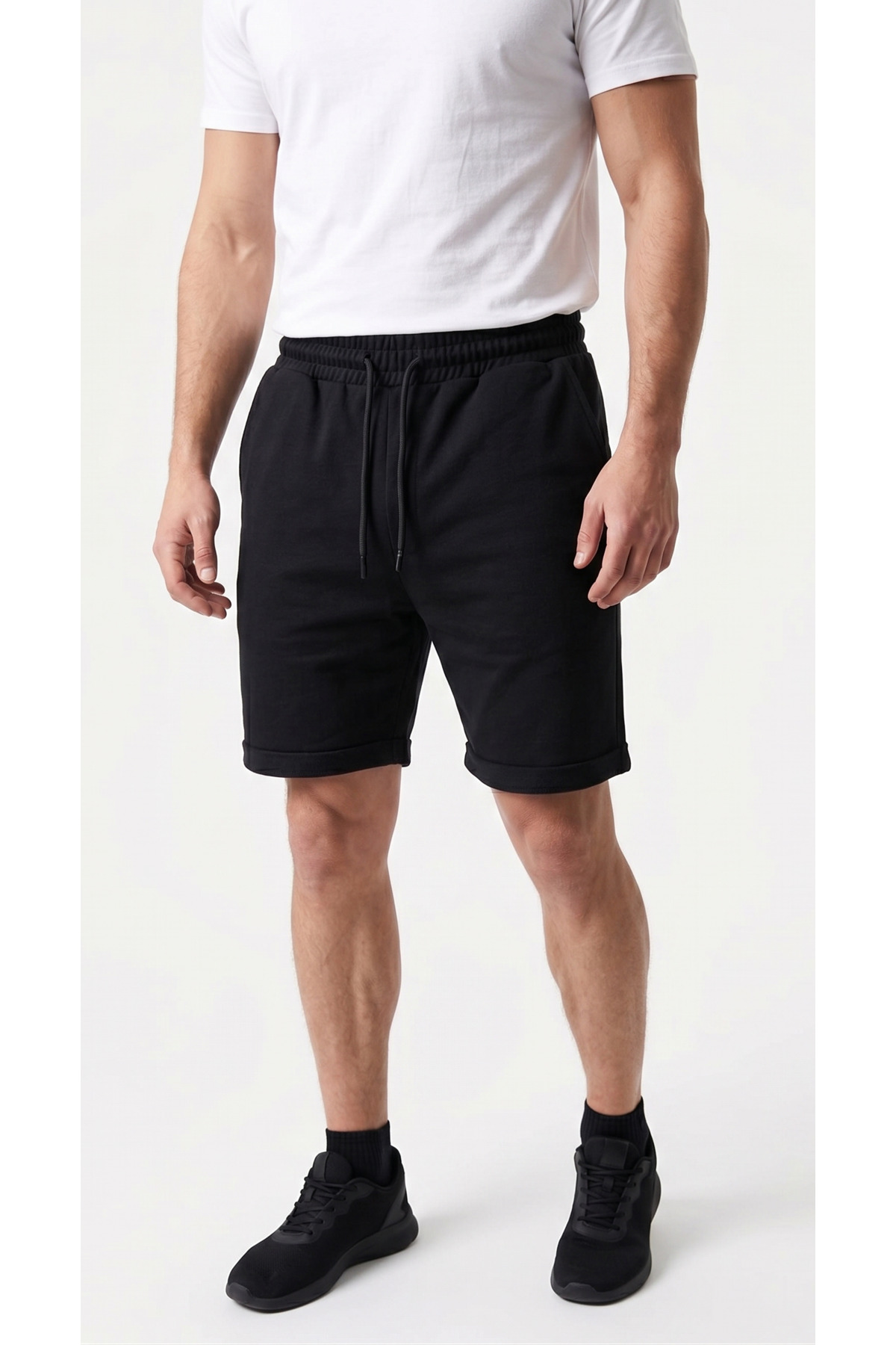 just wear zt Unisex Double Paça Şort, Rahat Kesim, Ayarlanabilir Bel görsel 3