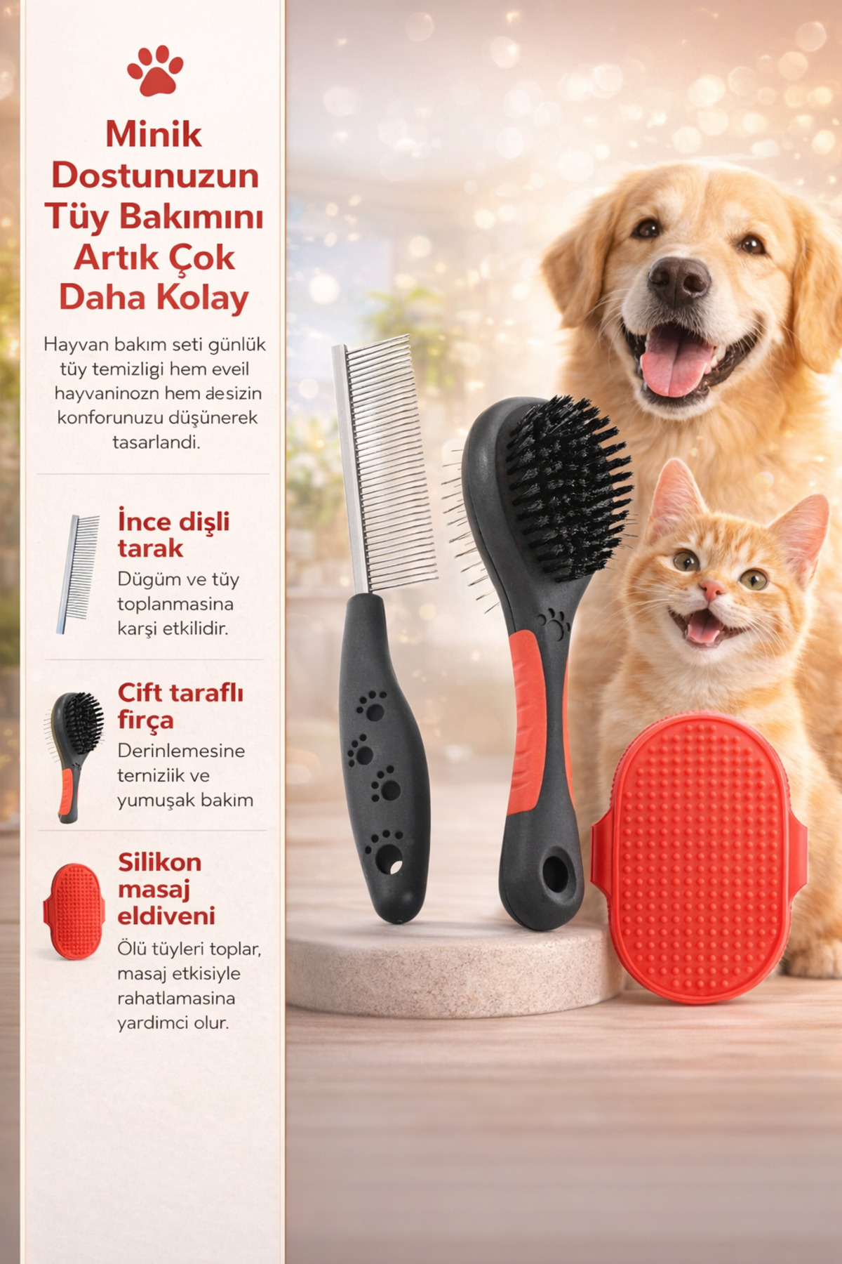 Kiwi pet Evcil Hayvan Bakım ve Güzellik Seti Pet Grooming Kit 3'lü