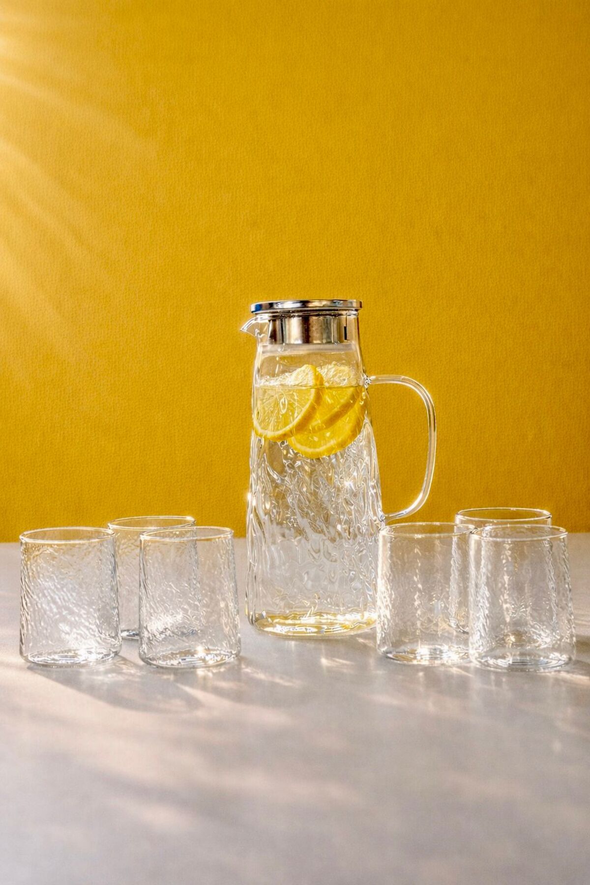 5-Piece Ice Design Borosilicate Thin Crystal Water Set | 1300ml Pitcher, Lubricator and 4x300ml Glass