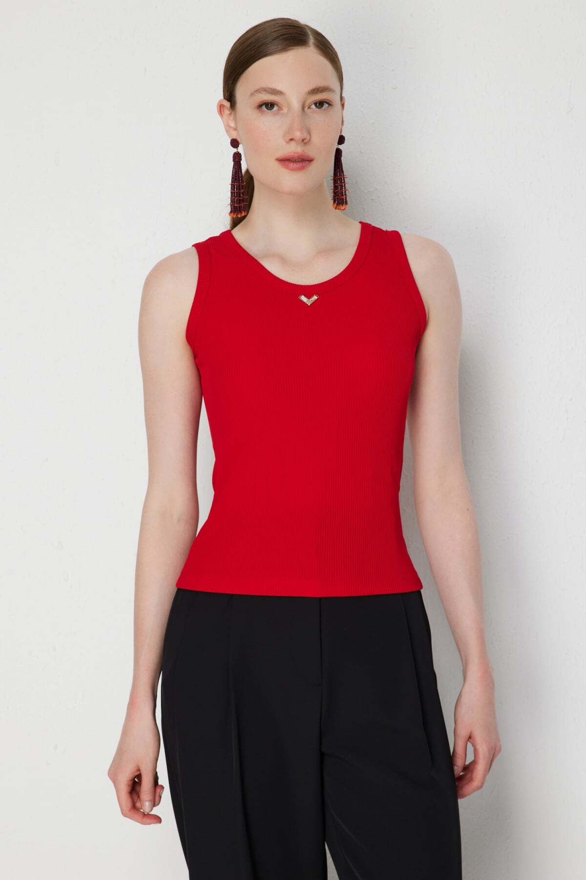 Cotton Basic Blouse with Metal Accessories