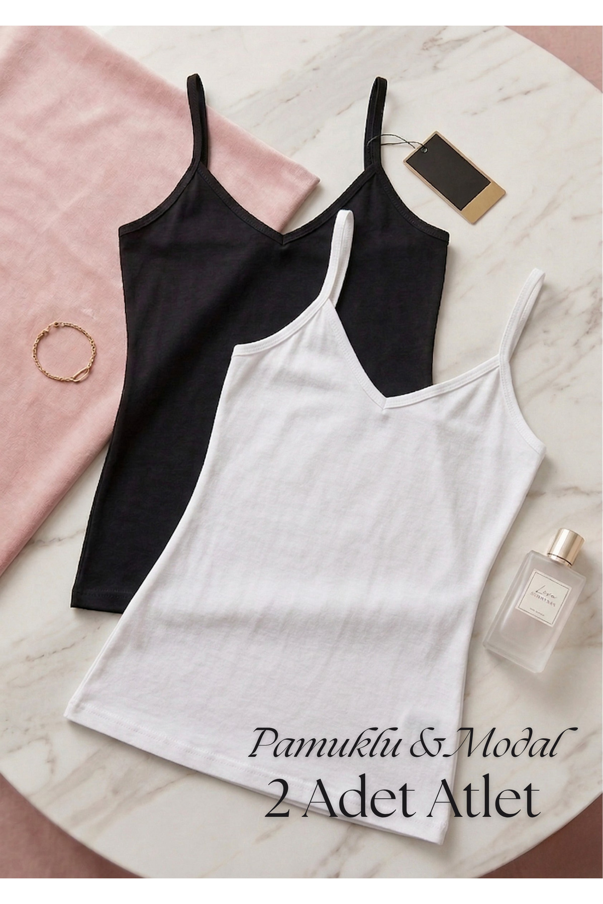 Women's 2-Piece Cotton Modal V-Neck Slim Strap Singlet - Soft Textured Stretchy Singlet