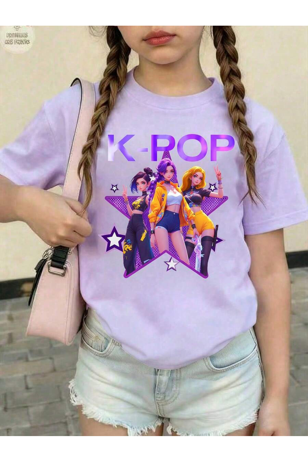 cc collection Girl's K-Pop Printed T-Shirt Black Cotton 3-12 Years Trend Tshirt