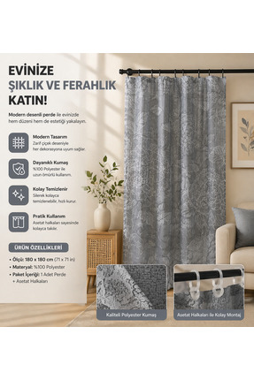 MRDIY Desenli Polyester Dekoratif Perde 180x180 cm