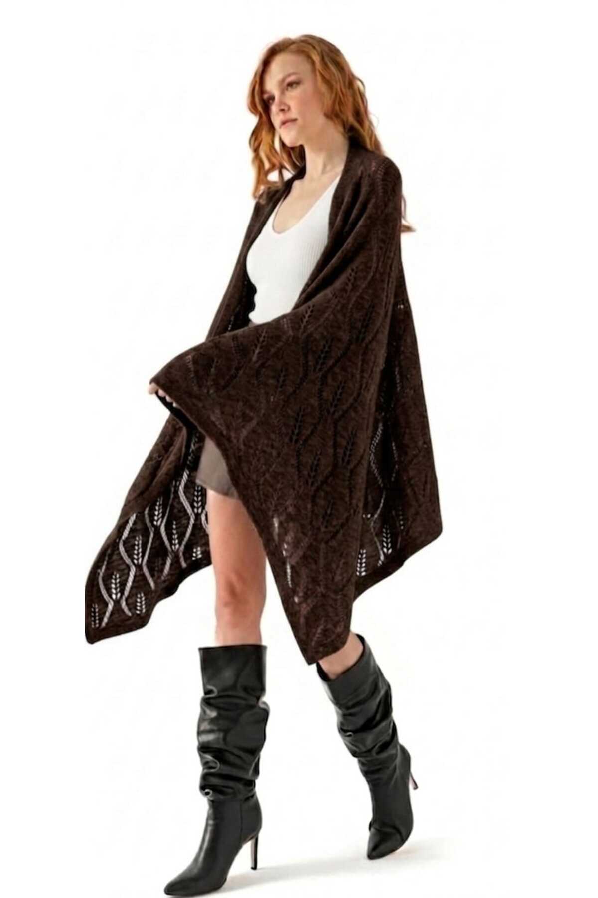 Openwork Shoulder Shawl – Thick - Soft - Knitwear - Comfortable and Stylish Women's Shawl Model - Shoulder Shawl