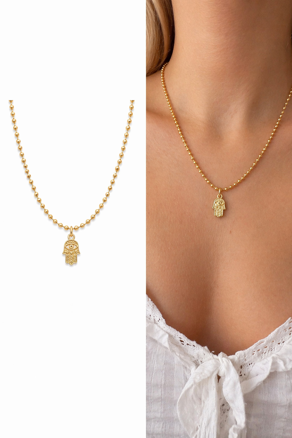 Hamsa Charm Top Detaylı Kalın Zincirli 45 Cm Gold Kadın Kolye