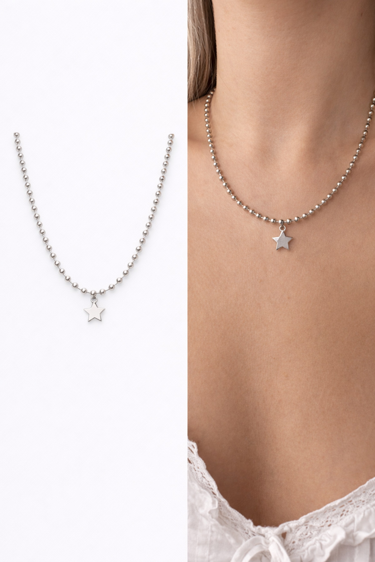 Yıldız Charm Detaylı Gümüş Kalın Zincir 45 Cm Kadın Kolye