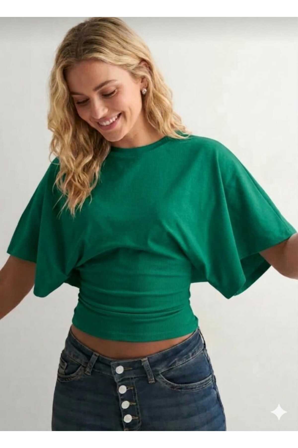 Waist Fit Wide Sleeve Natural Blouse