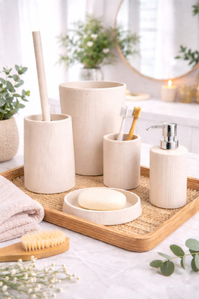 ACERO OVAL ÇİZGİLİ BANYO SETİ 5'Lİ