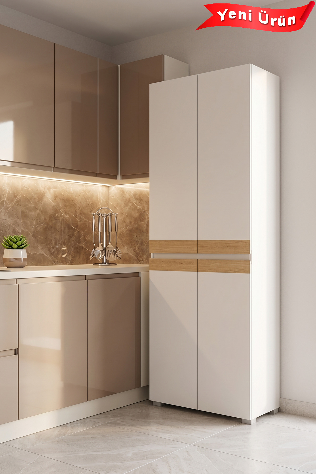 Platinreyon Mega Beyaz 4 Kapaklı 8 Raflı Mutfak ve Kiler Dolabı