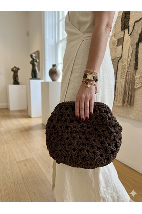Bayka Handmade ACI KAHVE HASIR CLUTCH ÇANTA (DERİ ASTARLI)