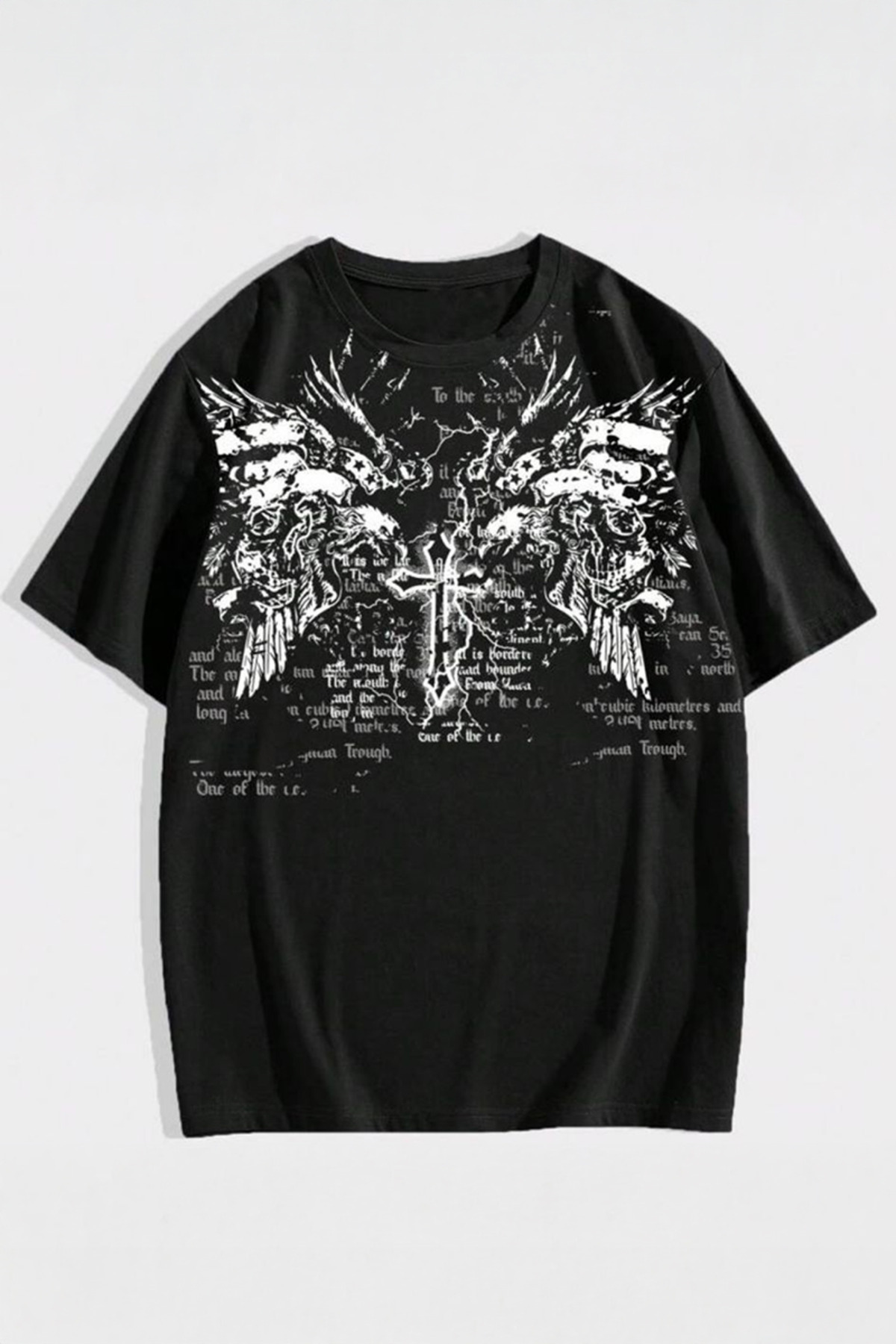 Köstebek Siyah Gotik Cross Eagle Y2K Unisex T-Shirt - Fiyatı