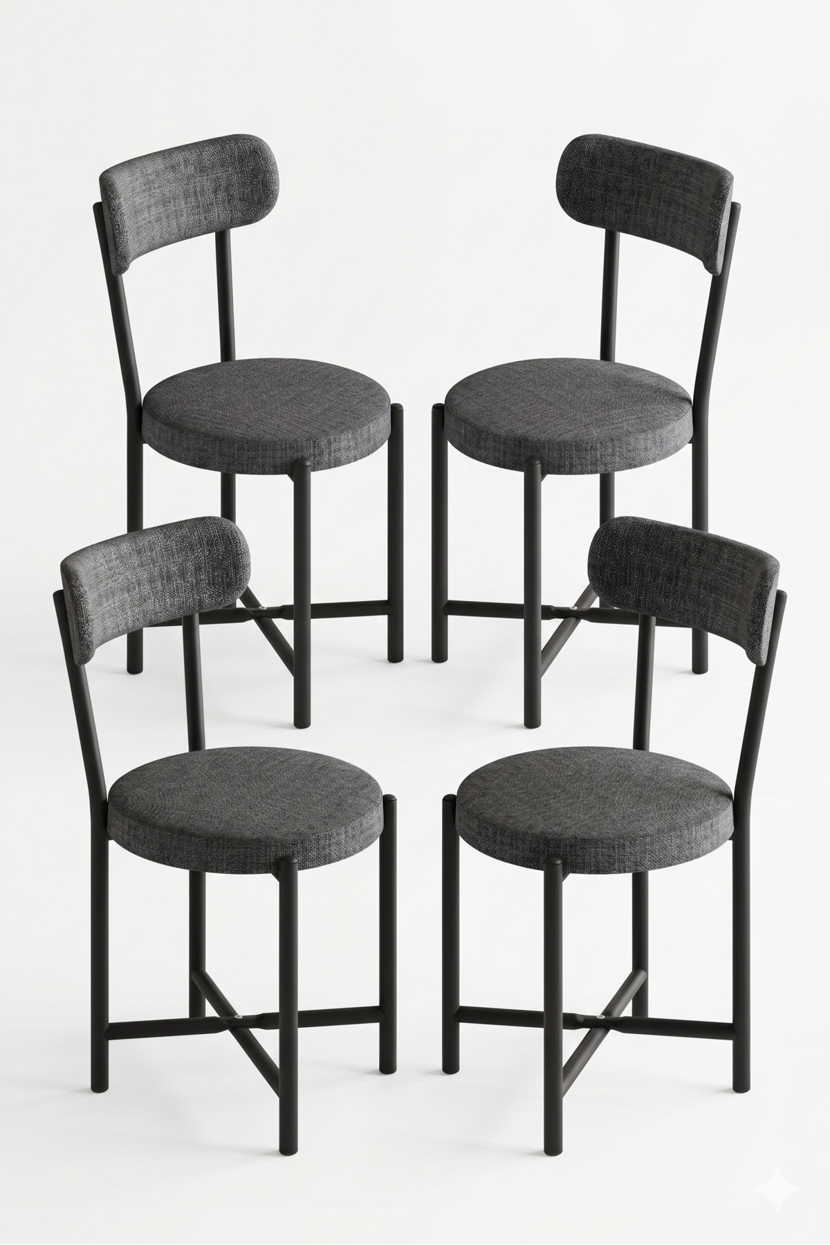 Sandalye 4 Adet Keten Kumaş Metal Ayak Modern Mutfak Sandalyesi Cafe Balkon Ofis Teddy 9809 Antrasit görsel 5