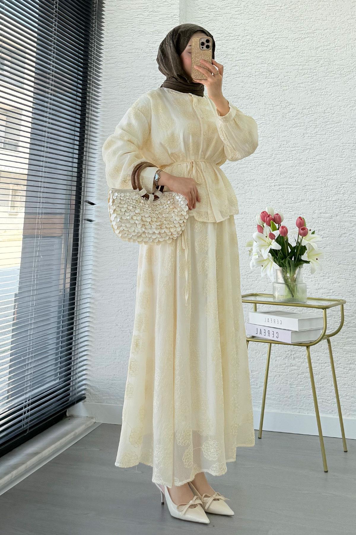 MELEK ARAZ Premium Imported Parla Tulle Skirt Set – Cream