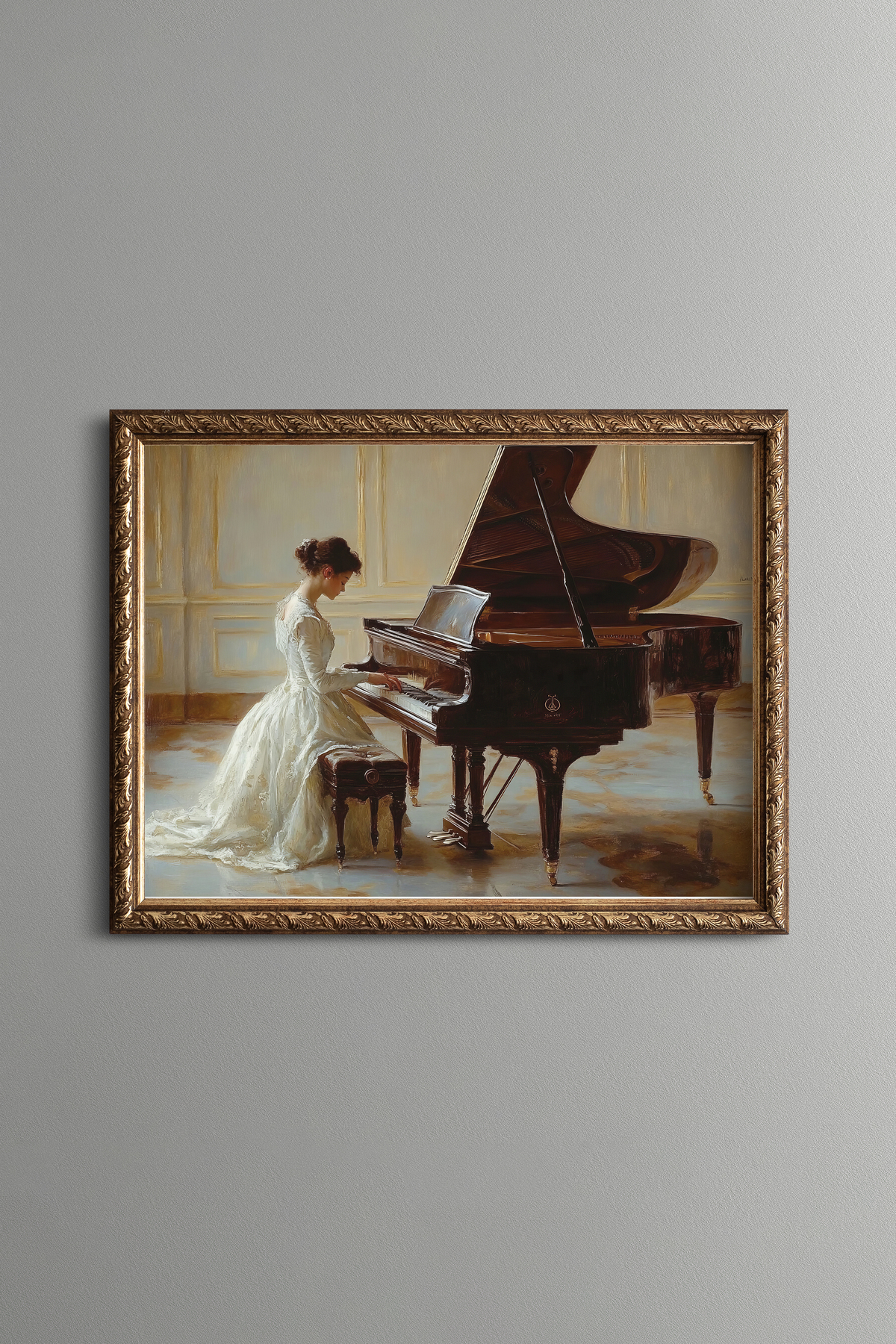 Elegant Woman Playing the Piano - Vintage Patterned Frame - Slim Model