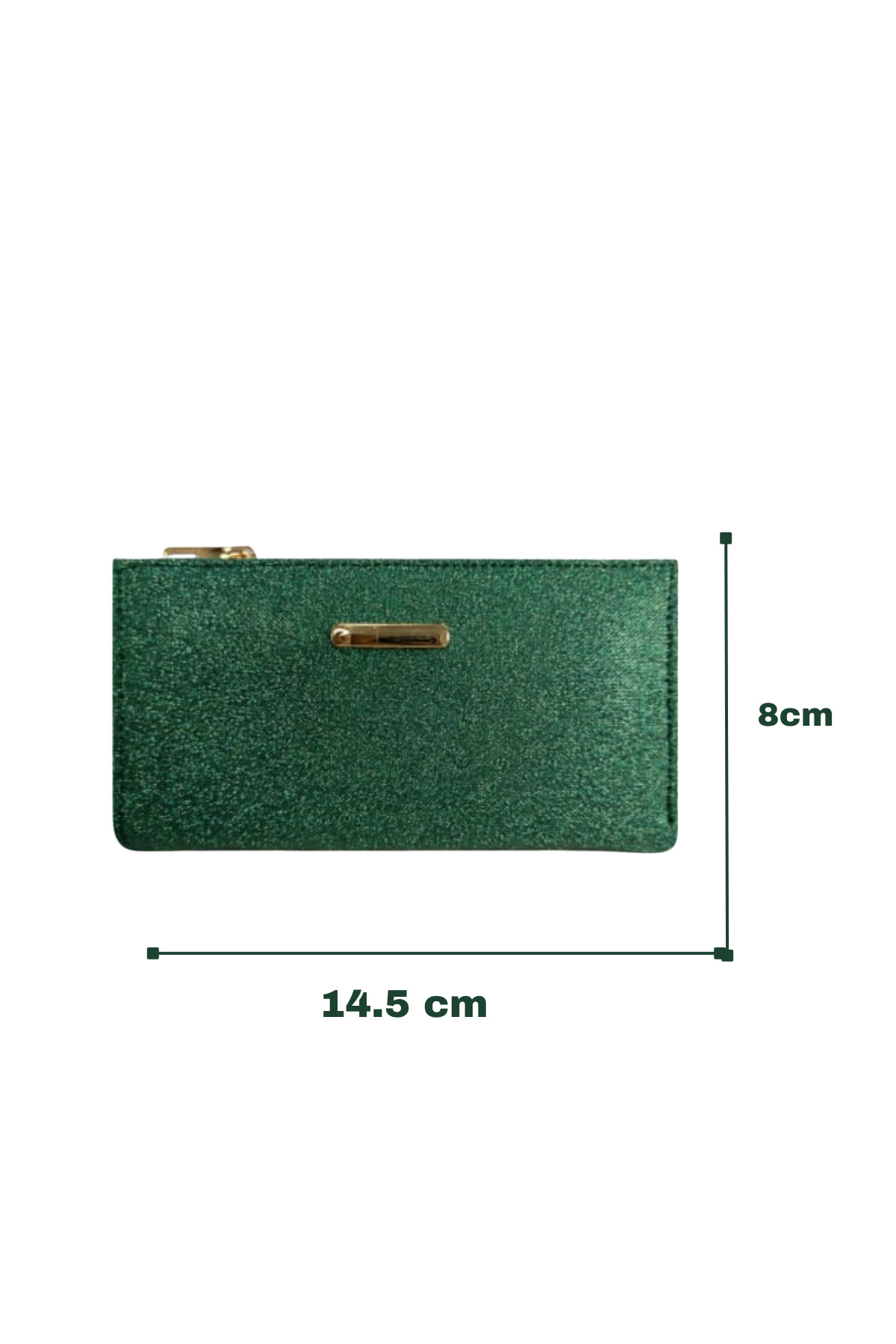 Newish Polo Kadın Yeşil Simli ve Işıltılı Fermuarlı Basic Kartlık Cüzdan görsel 2